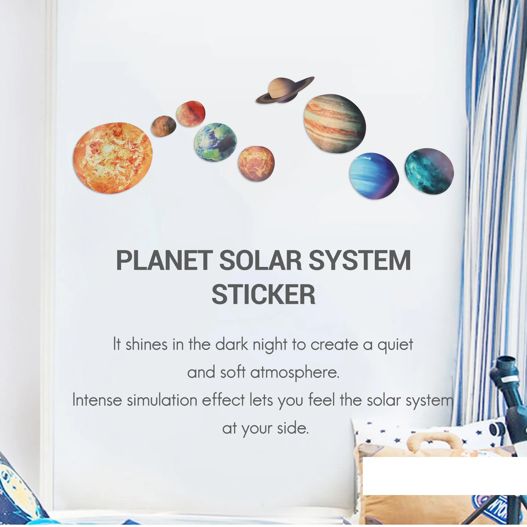 9Pcs/Set 9 Planet Solar System Fluorescent Wall Stick the Universe Planet Galaxy Children Room Bedroom Luminous Wall Stickers