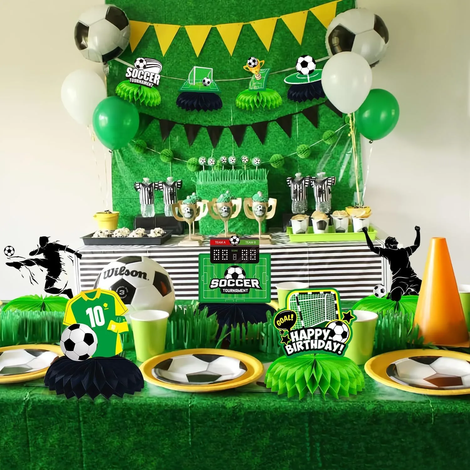 9-teiliges Fußball-Waben-Tischdekor, 3D-Fußball-Themen-Tischdekoration für Fußball-Geburtstags- und Sportpartys – Detail 3
