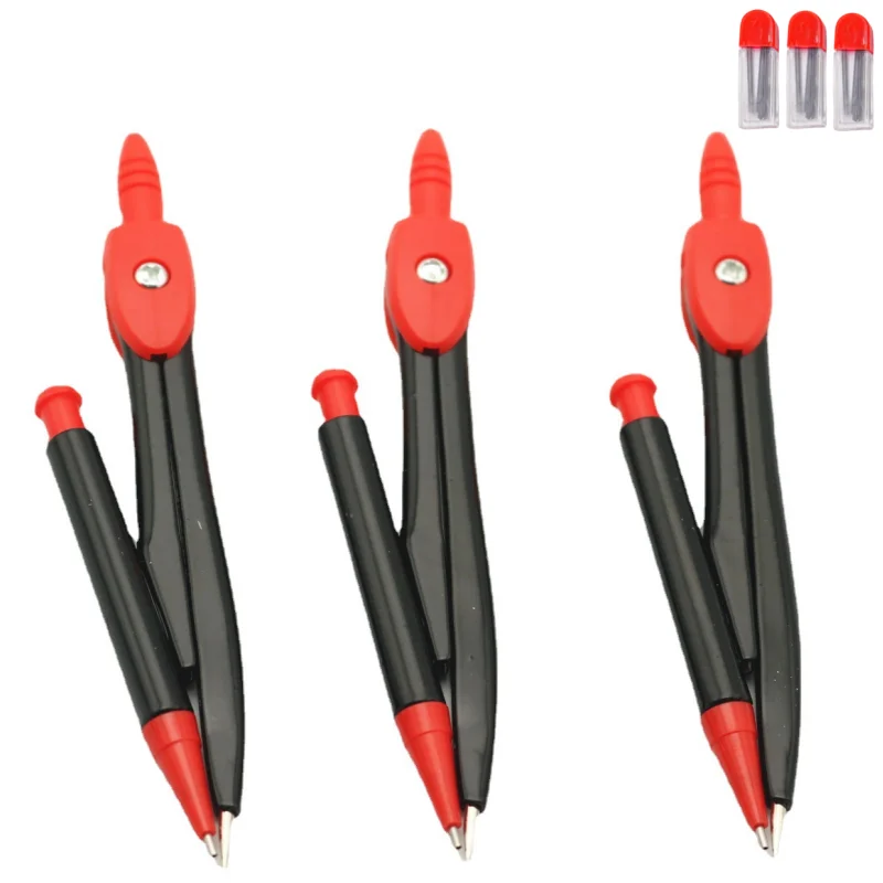 Red Compasses set with automatic lead core metal quality student drawing instrument