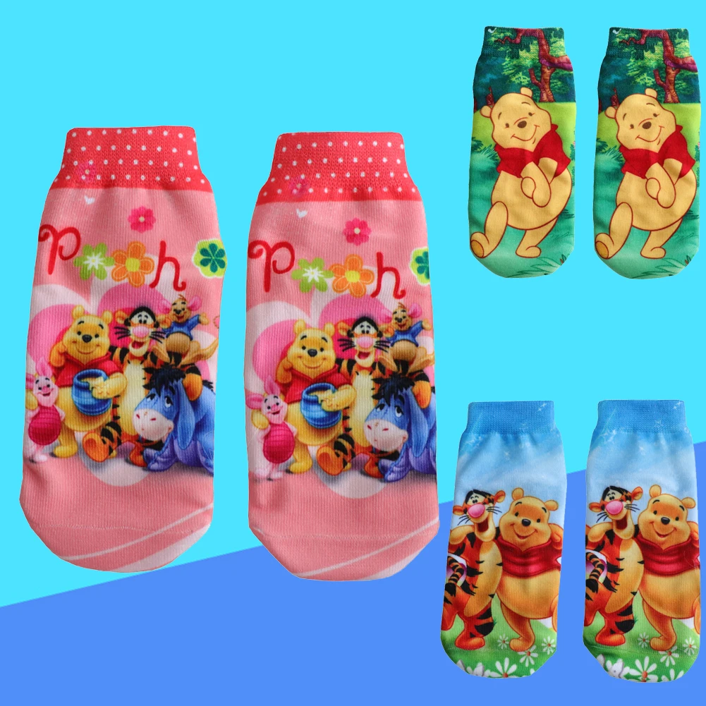 

1 пара новых мягких коротких носков с милым рисунком для детей от 2 до 8 лет, модные носки-лодочки с Винни-Пухом для мальчиков и девочек, носки