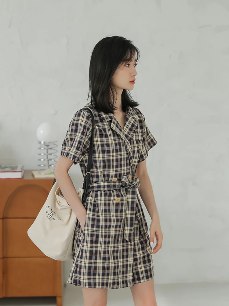 Vintage Baggy Playsuits Women Summer High Waist Plaid Jumpsuit Shorts Suits with Sashes 2022 New