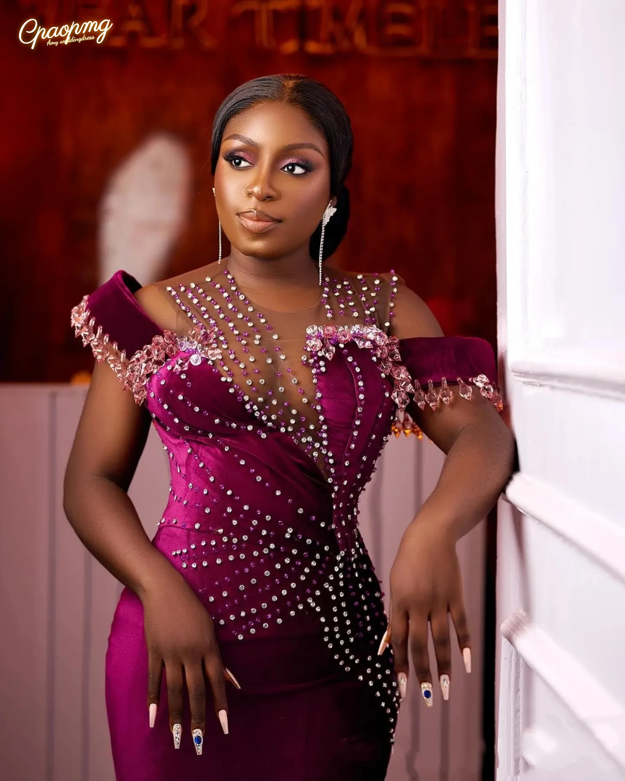 Vestidos de baile africanos personalizados para ocasiões especiais, ilusão, cristais de tule decorados, vestido de recepção de aniversário