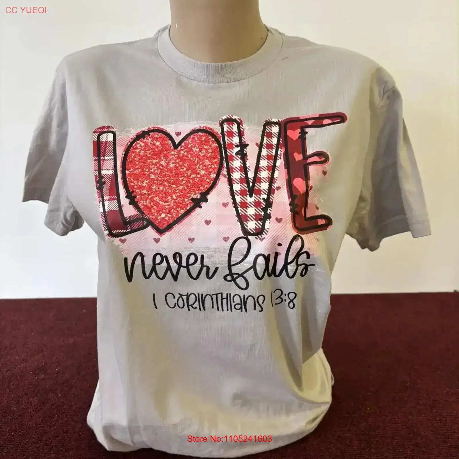 Love Never Fails T shirt Natural Slate grey vintage Washed Comfortable Versatile Slightly graphic homme Breathable Stylish