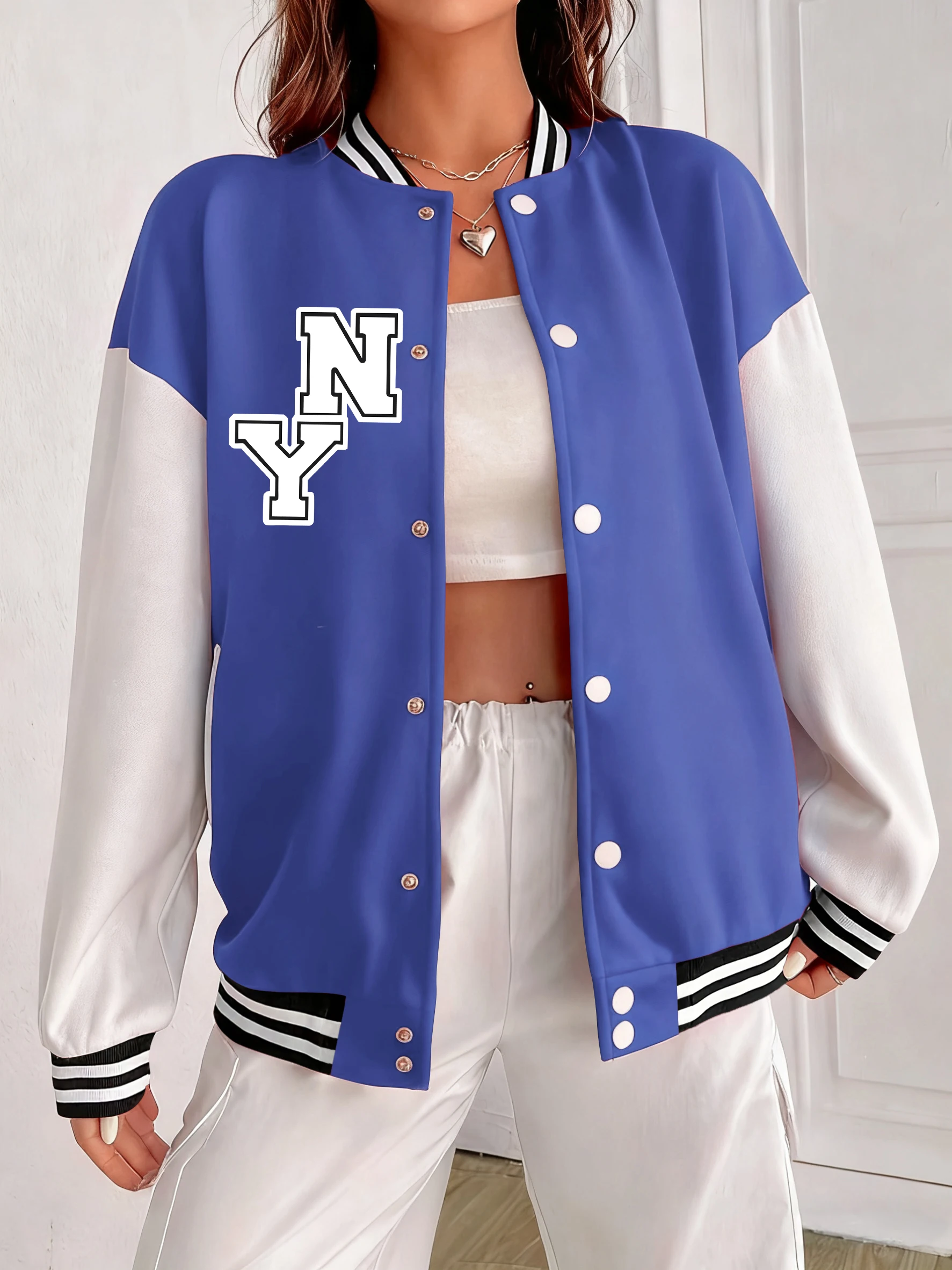 

Женская уличная одежда с принтом Нью-Йорка, мягкая свободная бейсбольная форма, красочная хлопковая куртка в стиле хип-хоп, американская одежда