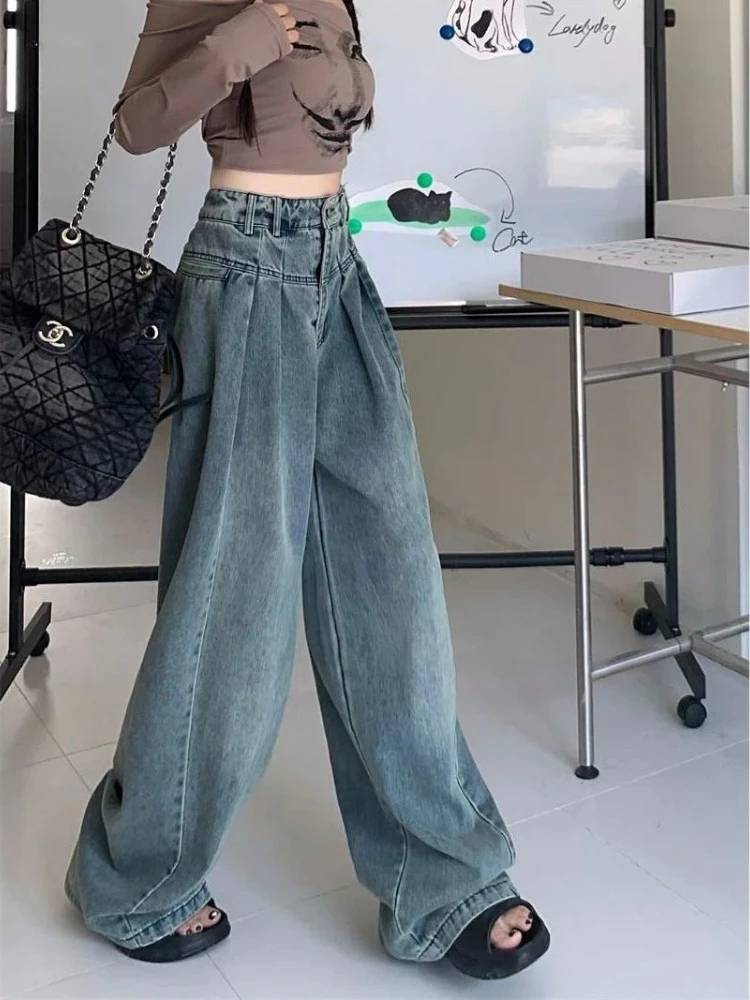 

Широкие джинсы женские мешковатые эстетические брюки Y2k винтажные потертые универсальные повседневные джинсы с высокой талией Женские модная уличная одежда