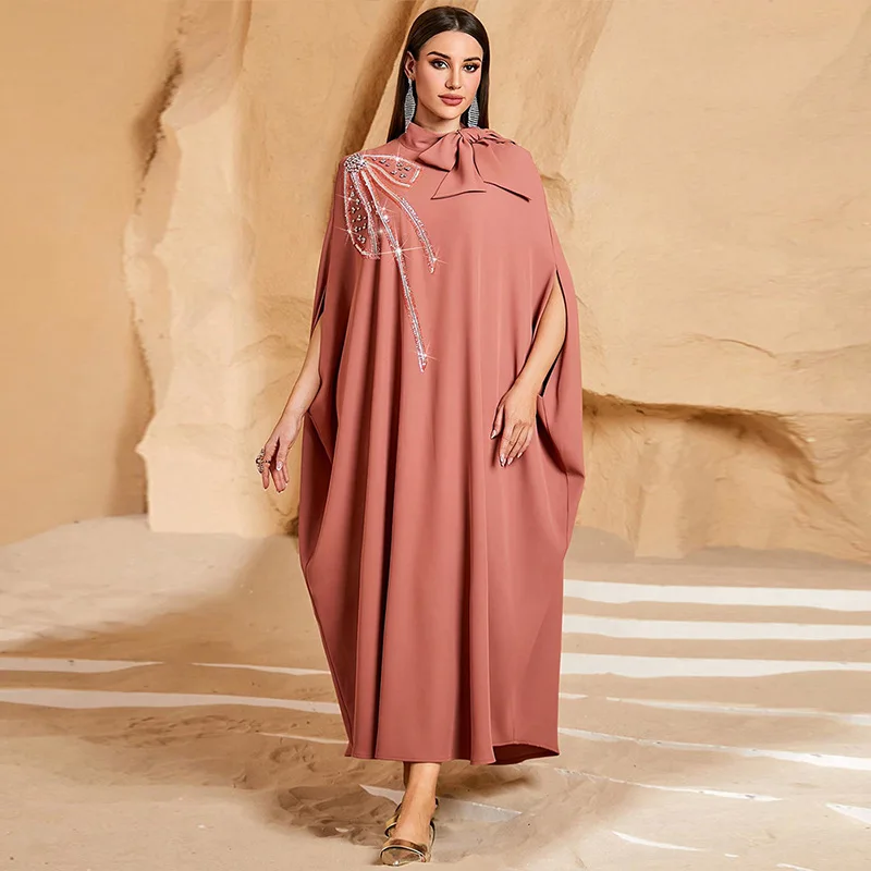 عبايات بفيونكة ماسية مقاس واحد للنساء فستان إسلامي دبي عباية تركيا قفطان فضفاض بوبو رداء قفطان المغرب ثوب الشرق الأوسط