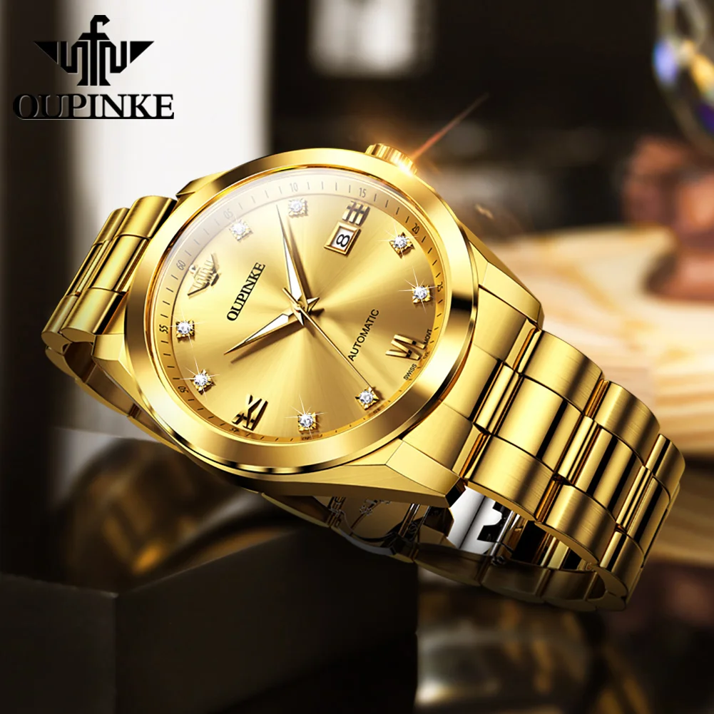 ﻿ ساعة OUPINKE 3199 للرجال أصلية بحركة سويسرية أوتوماتيكية ميكانيكية ﻿   ساعات مقاومة للماء 50 متر للرجال صندوق التاريخ التلقائي