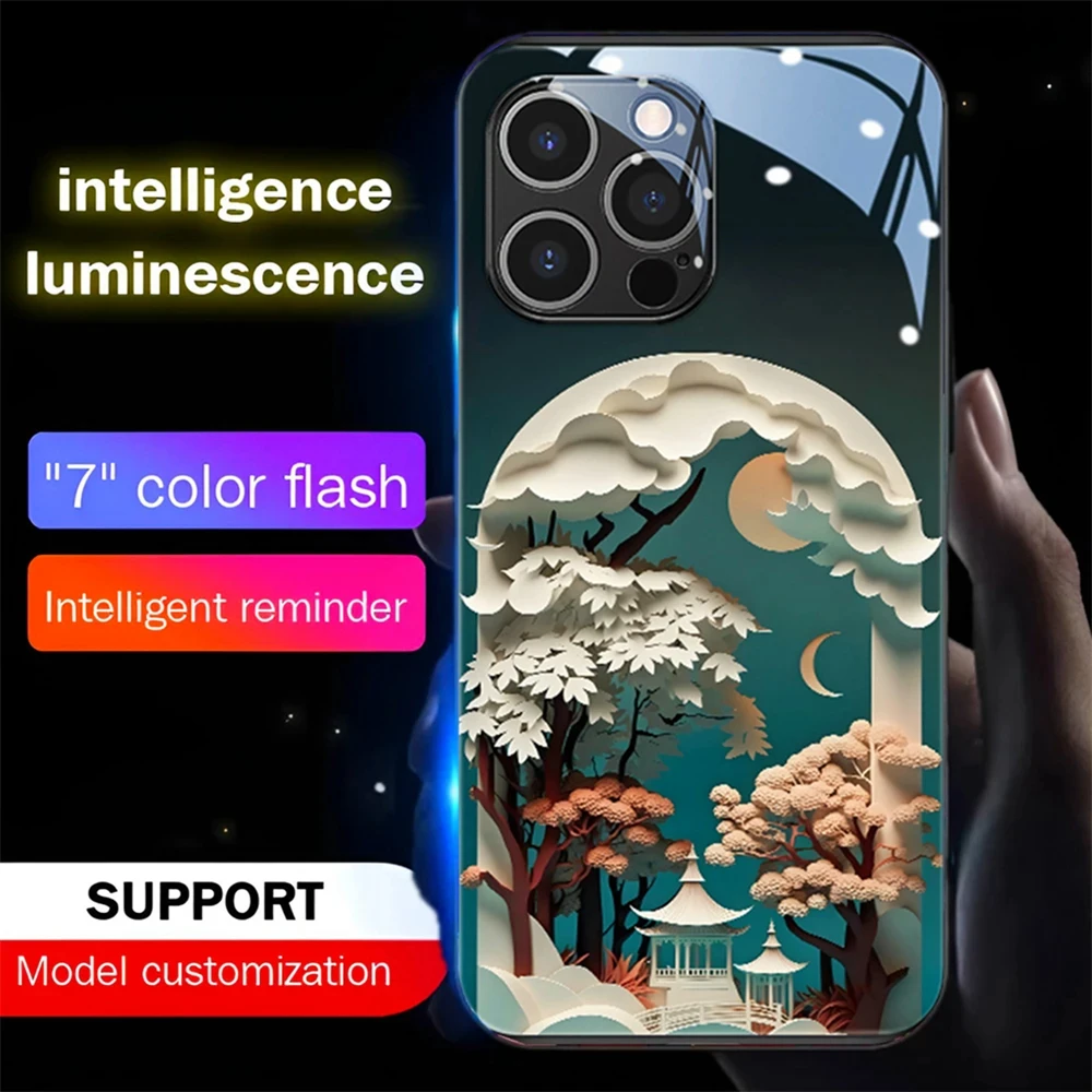 

Pretty Scenery Forest Smart LED Light Up case For OPPO Reno 3 4 5 6 7 8 9 10 11 Pro Plus Find X5 X6 Pro Calling Light Up Cover