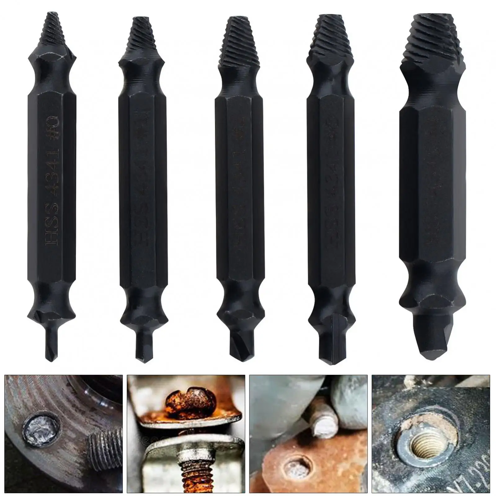 Imagem -05 - Kit Extrator de Parafuso Danificado Hss Feito Aço de Alta Velocidade Ferramenta Removedor de Parafuso Quebrado para Parafusos Porcas Parafusos 4341 Pcs