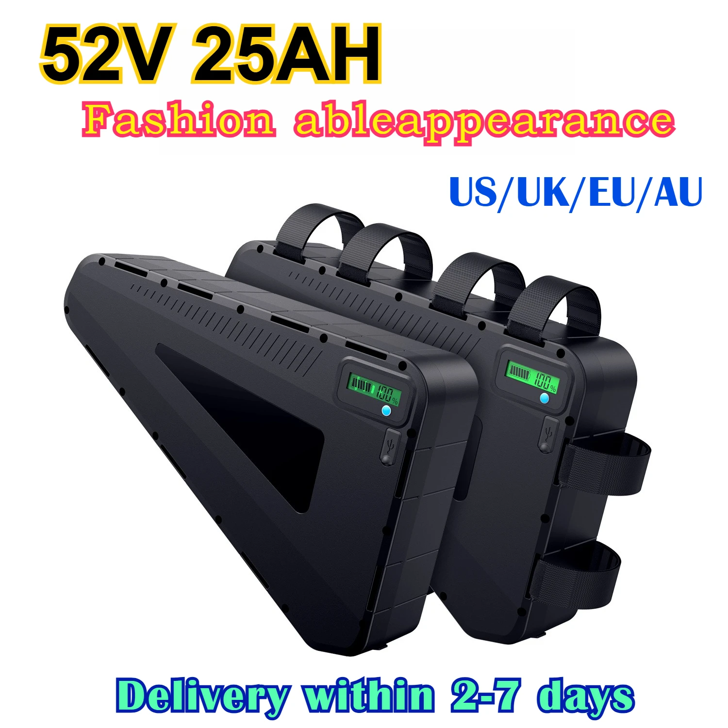 

Ebike Battery 52V 25AH 24AH Triangle Lithium Battery Hard Case Pack 50A BMS For 350W 500W 750W 1000W 1500W 2000W 3000W Motor