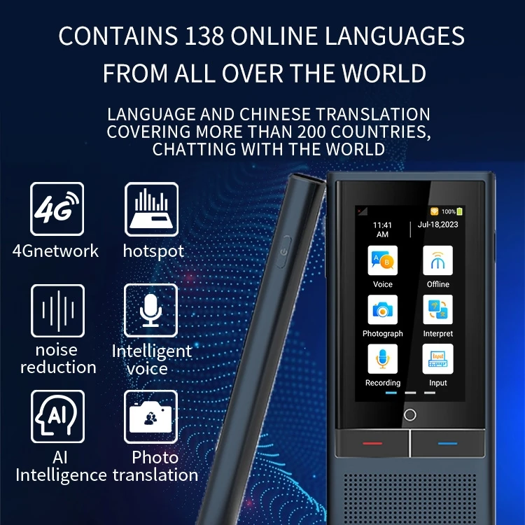 Dispositivo traductor de voz inteligente para viajes de negocios, dispositivo Z6, versión 4G, pantalla de 3,1 pulgadas, 1GB + 16GB, traducción de 138 idiomas, IA, Popular