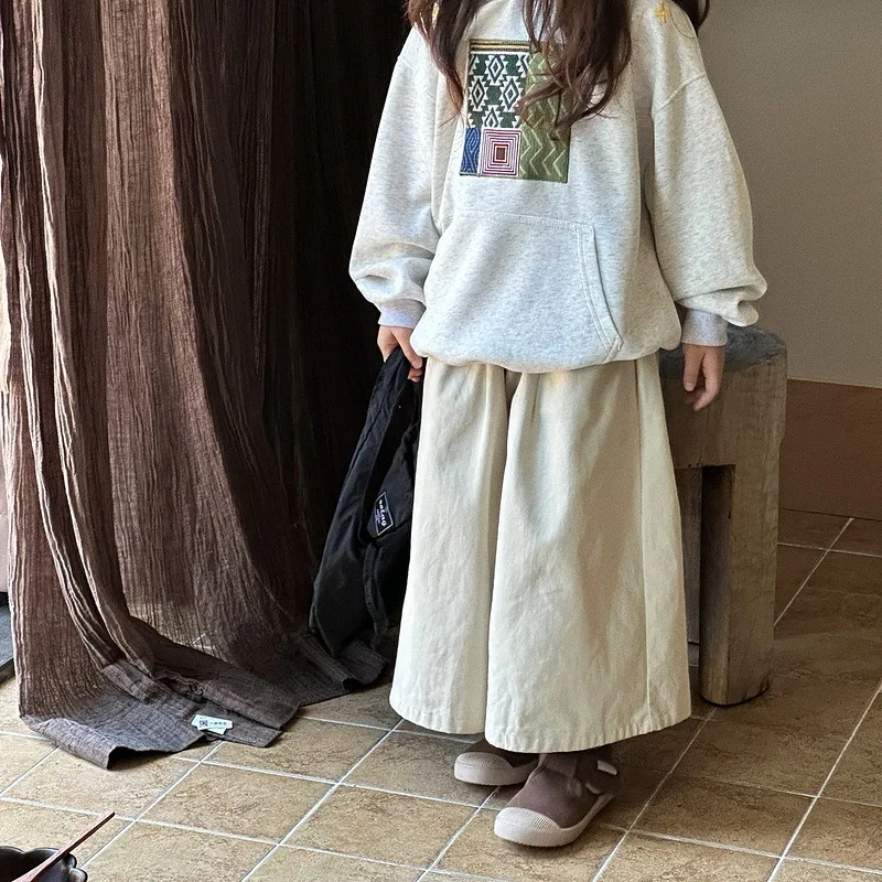 Girls Pants 2024 Autumn New Childrens Clothes Korean Style Girl Baby Foreign Style Loose Straight Leg Pants Casual Simple Daily image 2