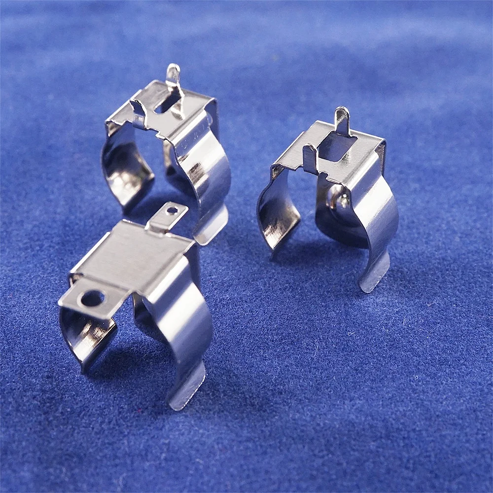 10 100PCS AA Battery Clip 1/2AA CR2 Contact Spring Steel Nickel Plated Snap in Leads Low Resistance Through Holes DIP SMD 92 THM