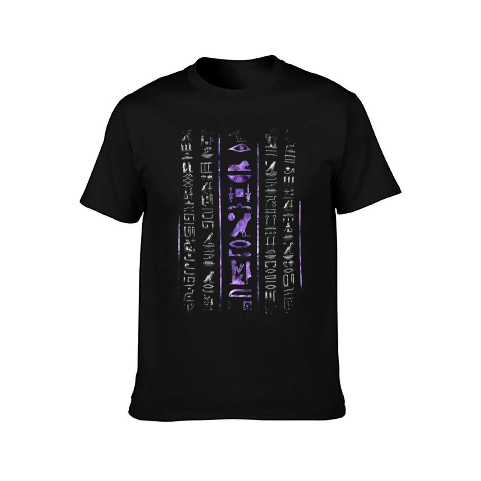 Amethyst and Silver Egyptian hieroglyphics pattern T-Shirt, Summer Casual Cotton Tee, Oversized Streetwear Tops, 100% Cotton
