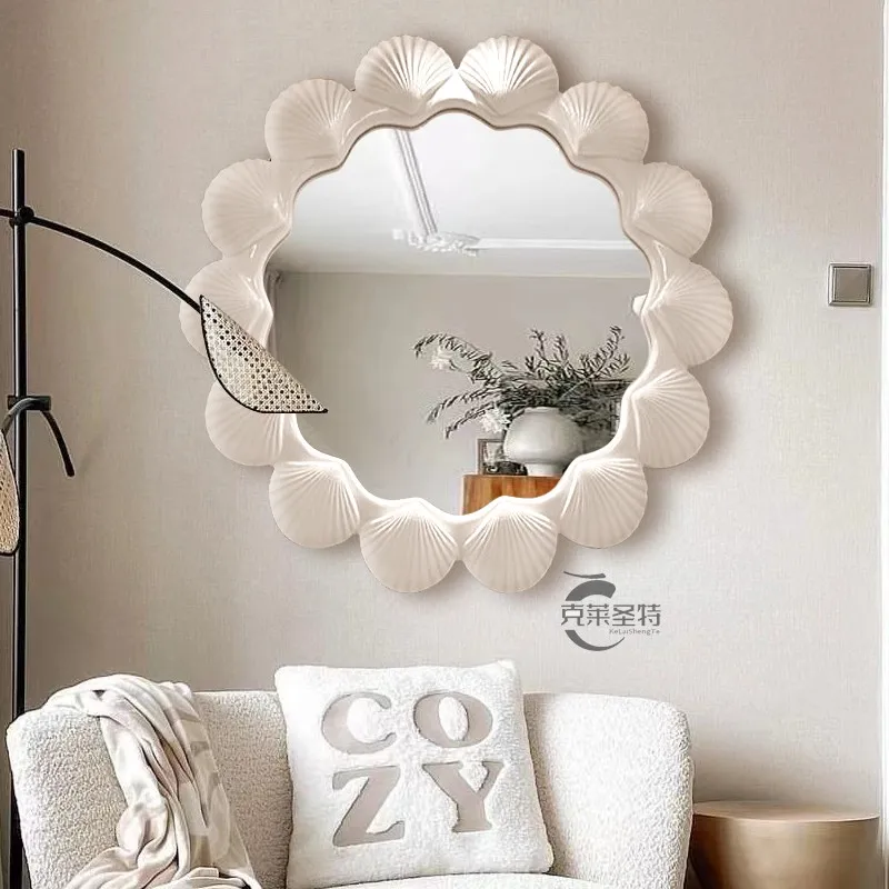 Aesthetic White Vanity Wall Mirror Kawaii Luxury Cute Girls Round Mirror Irregular Bathroom Espelhos De Banho Room Decorations