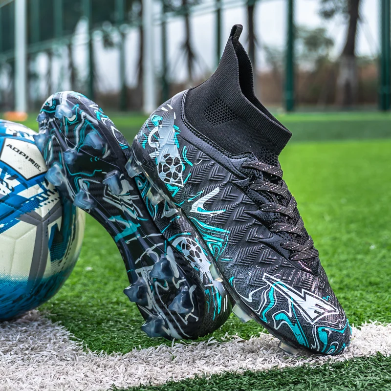 

Men Women Football Shoes Outdoor TF/AG Soccer Cleats Grass Breathable Football Footwear High-top Non-Slip Futsal Training Shoes