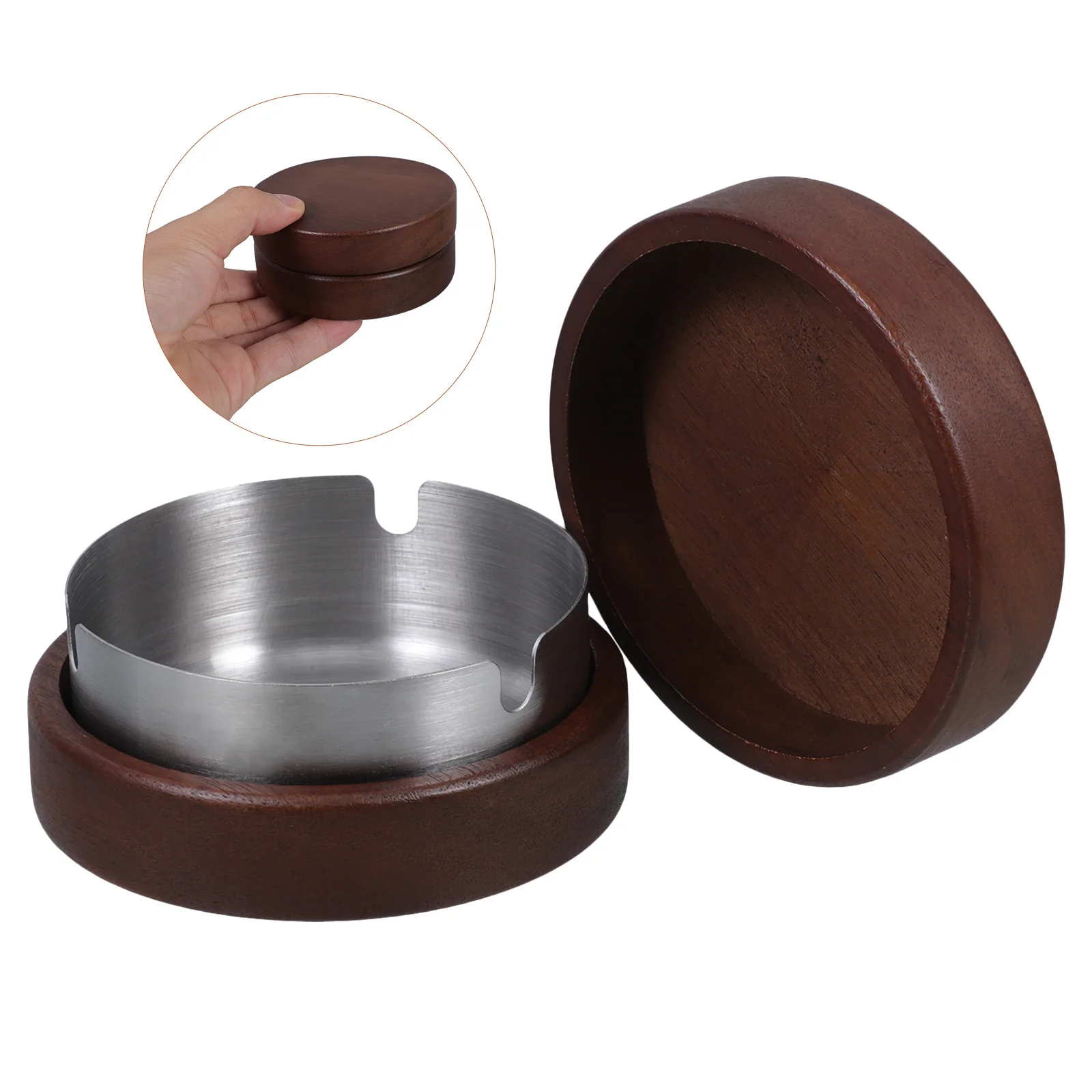 

Portable Outdoor Wooden With Lid Stainless Steel Liner Windproof Cigarette Tray For Home Office Patio Balcony Indoor Use Easy