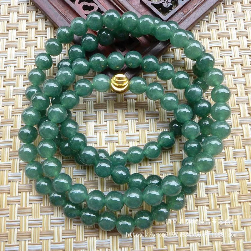 Burma A- Level Jade-like Oil Green 108 Pieces Buddha Beaded Necklace Multi-Circle Bracelet Sweater C