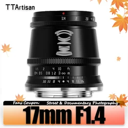 TTArtisan APS-C 17mm F1.4 Wide Angle Large Aperture Camera Lens Suitable for Travel Humanities Photography with E X M43 mount