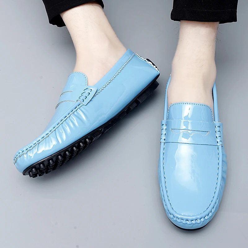 Genuine Leather Penny Loafers Men Driving Shoes Big Size 35-48 Cow Leather Moccasins Slip on Flats Designer Mens Loafers Blue