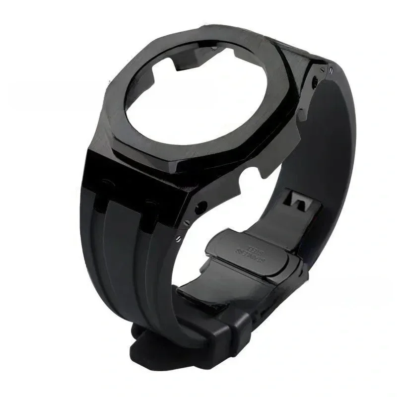 Modifikations-Set für Casioak GA2100, bestehend aus Metallrahmen für die Lünette und einem Gummiarmband für G-Shock GA2110 GAB2100, inklusive Schrauben und weiterem Zubehör.