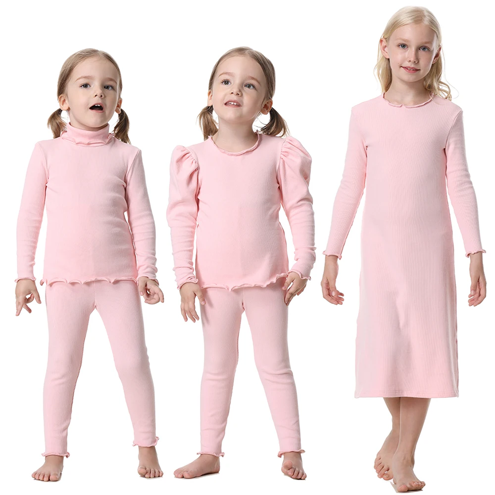 Sisters Brothers Family Solid Puff Sleeve Crew Neck Clothes Matching Kids Outfits Girls Casual Basic Suits Baby Boys Pajamas