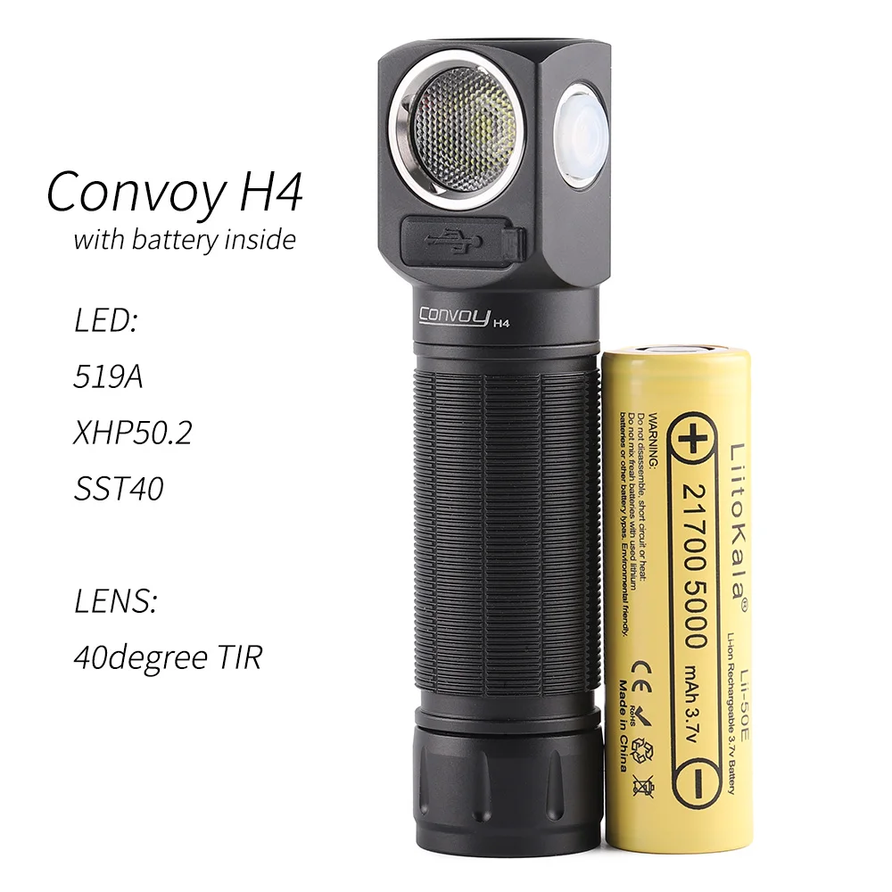 Convoy H4 SST40 519A XHP50.2 B35AM linterna frontal multifuncional, linterna 21700, antorcha, tipo c, con batería