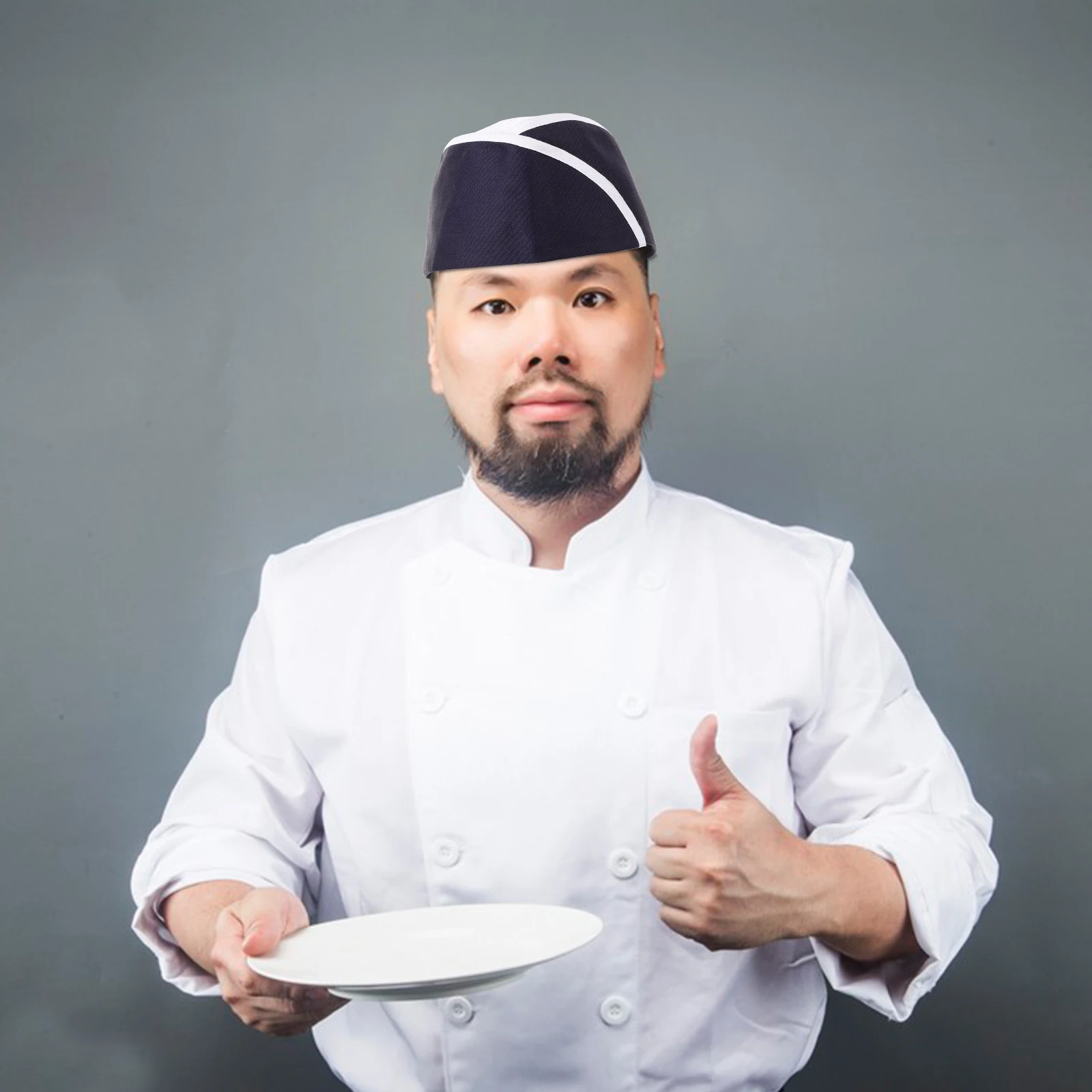 

Chef Hat Blue White Stripe Kitchen Cooking Flat Cap for Chefs Waiters Men Women Polyester Restaurant Uniform Cap