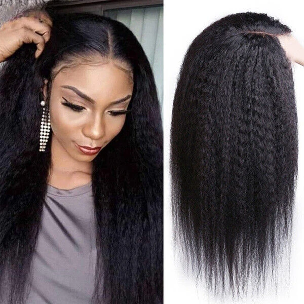 Perucas longas de cabelo reto Yaki para mulheres negras, sintéticas, calor seguro, preto completo