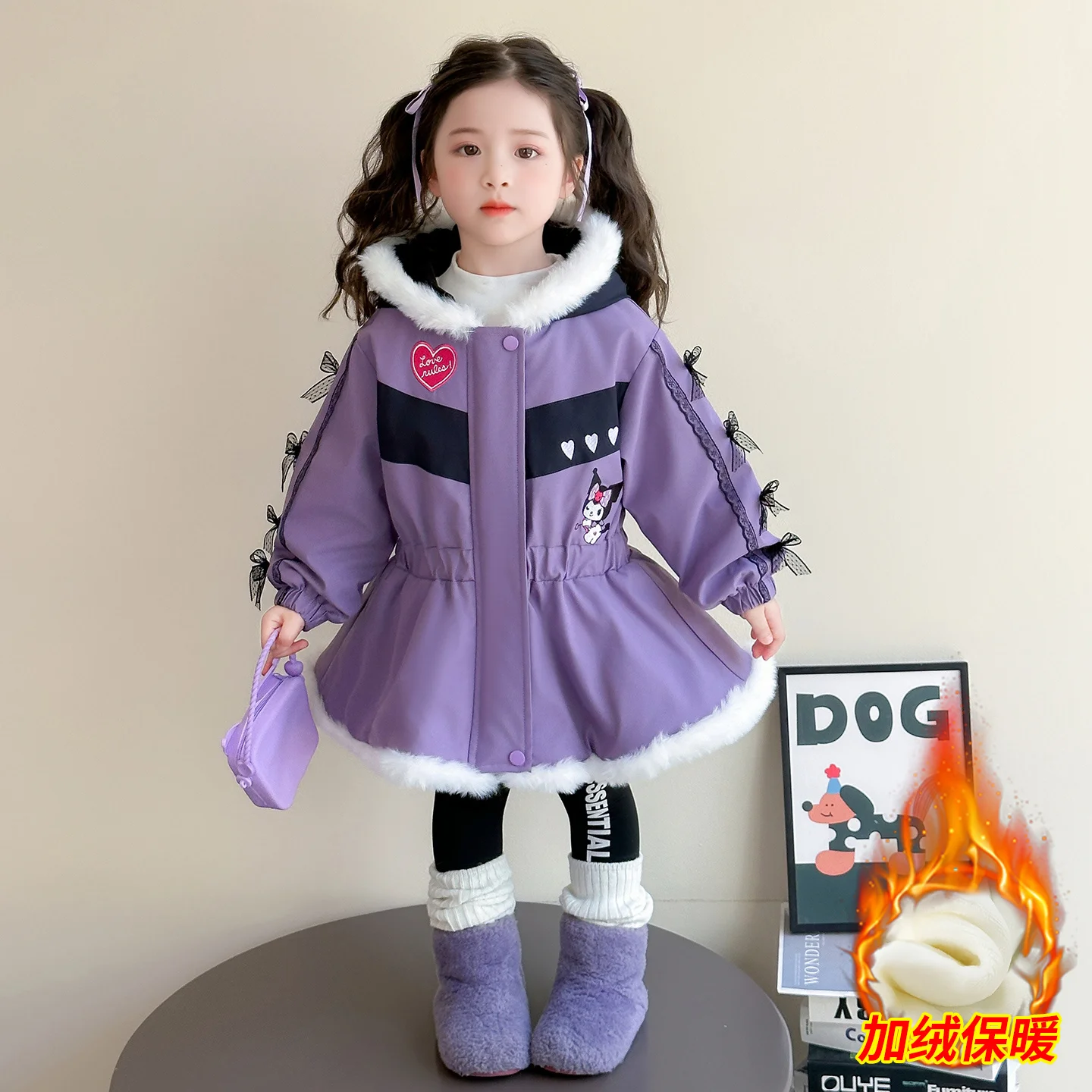 شتاء جديد الكرتون Kuromi الأطفال أفخم سترة Kawaii جودة عالية الأميرة موضة وسادة مبطنة رشاقته الدافئة ملابس خارجية سترة