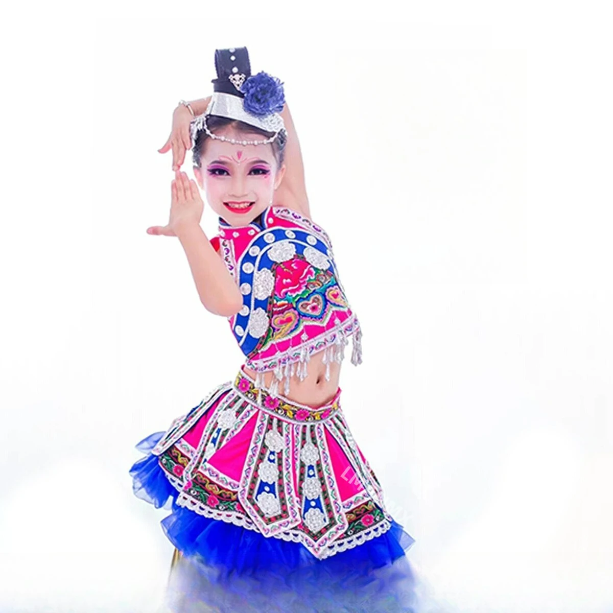 

Children's Ethnic Minority Costume for Miao, Yi, Zhuang, Dong, Tujia, and Yao Dances (Girls' Edition)
