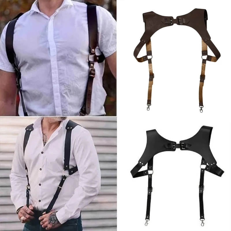 Adjustable PU Leathers Suspenders, Wedding & Party Essentials, Handmade Mens Suspender Brace Male Strap Clip For Men