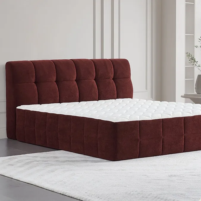New Fabric Bed Modern Simple Double Bed French Cream Wind Sugar Cube Bed Bedroom Furniture Master Bedroom Checked
