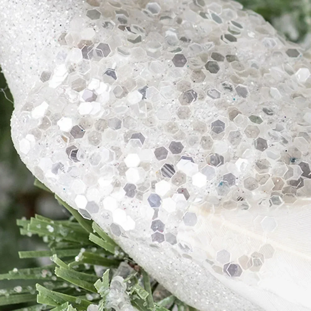 Artificial White Peacock Ornament XMAS Christmas Tree Feathered Simulation Birds Christmas Tree Decoration Ornaments