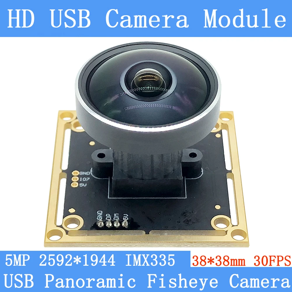 USB2.0 Pure Physical Panoramic Fisheye Wide Angle HD 500W IMX335 Linux UVC Webcam 30FPS USB Camera Module Microphone