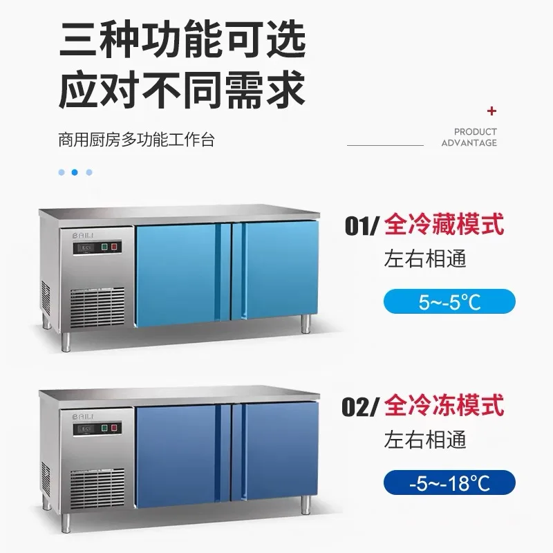 Kommerzieller Werkbank-Kühlschrank mit doppelter Temperatur, Kühlung, Gefrierschrank, horizontaler Küchen-Bodenschrank, Frischhaltung