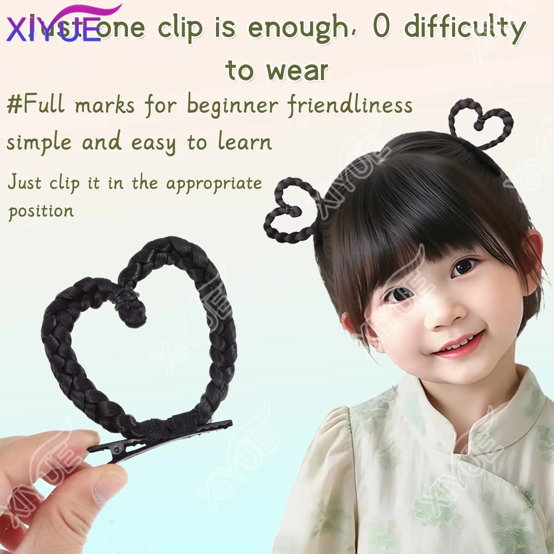 synthetic heart-shaped braided hair clip, daily girl side tie, cute hair clip, heart-shaped braided hair accessory XIYUE