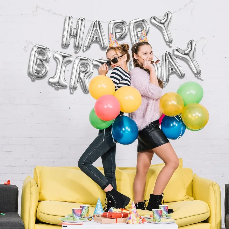 مجموعة لافتة بالونات عيد ميلاد سعيد فضية مقاس 16 بوصة، بالونات Lette قابلة لإعادة الاستخدام لتزيين أعياد الميلاد ومستلزمات الحفلات مناسبة