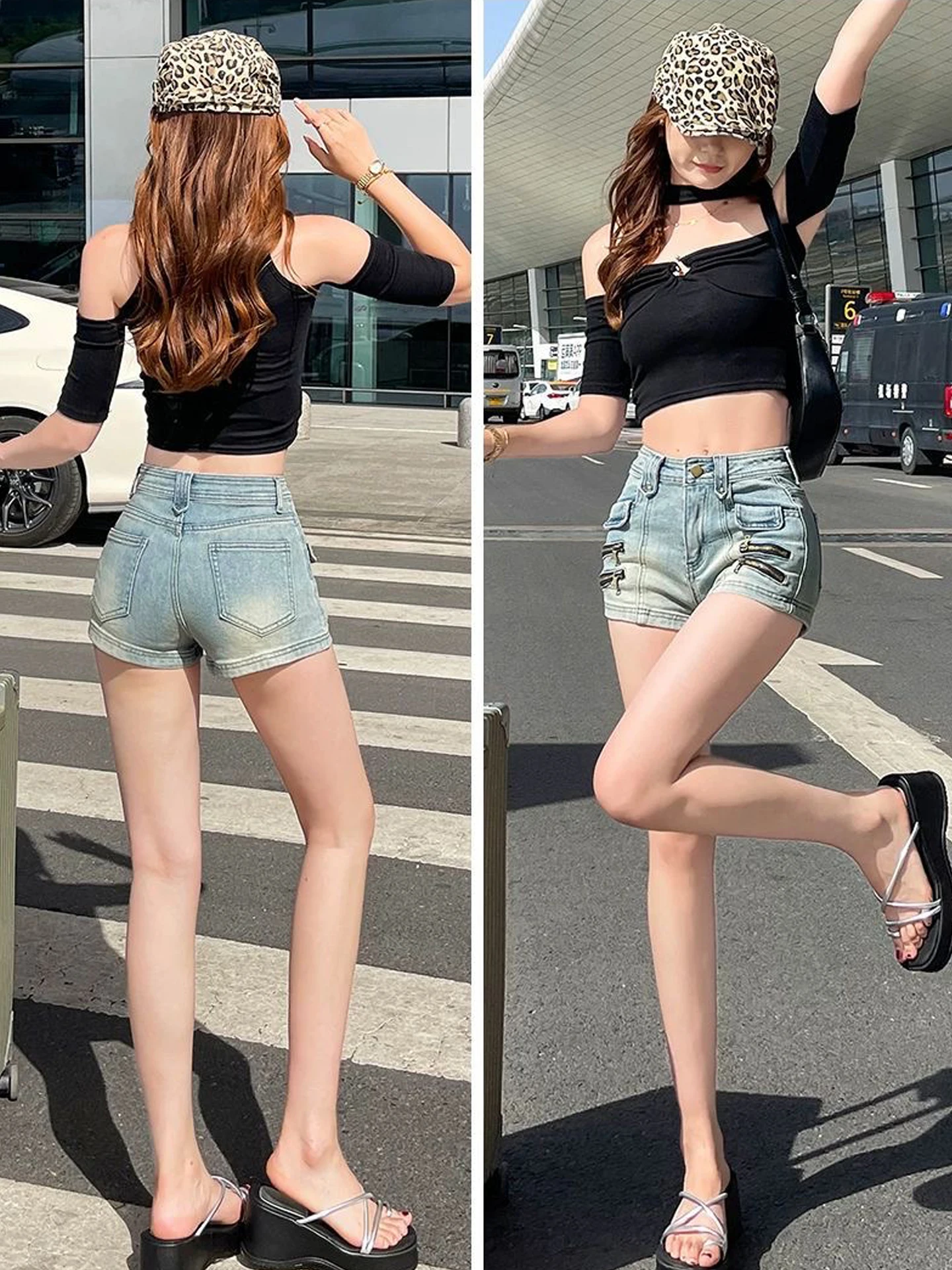 

Ретро-джинсовые шорты в американском стиле для женщин: летние, с множеством молний, с высокой талией, утягивающие, универсальные, сексуальные, ультракороткие, модные, трендовые.