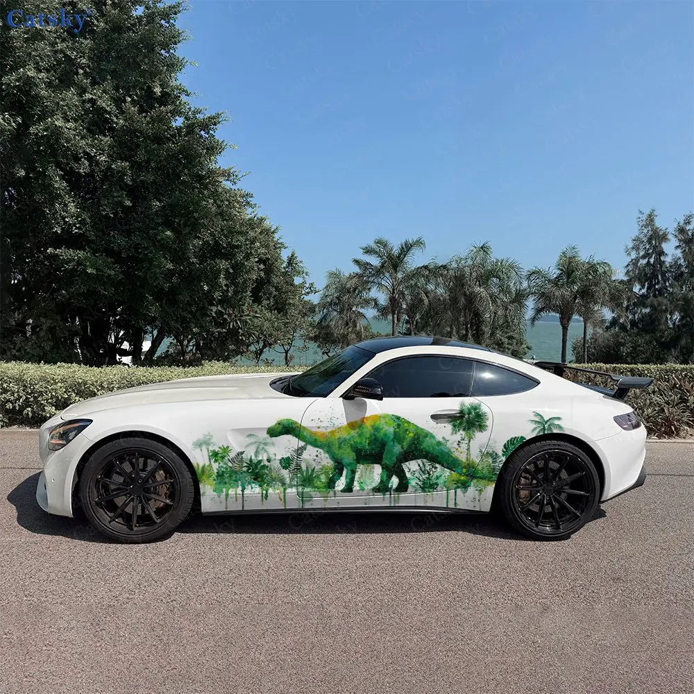 

2pcs.Ink Wash Dinosaur Jungle Car Side Wraps, Self-Adhesive PVC Waterproof & Scratch-Resistant Stickers, Car Accessory Gift