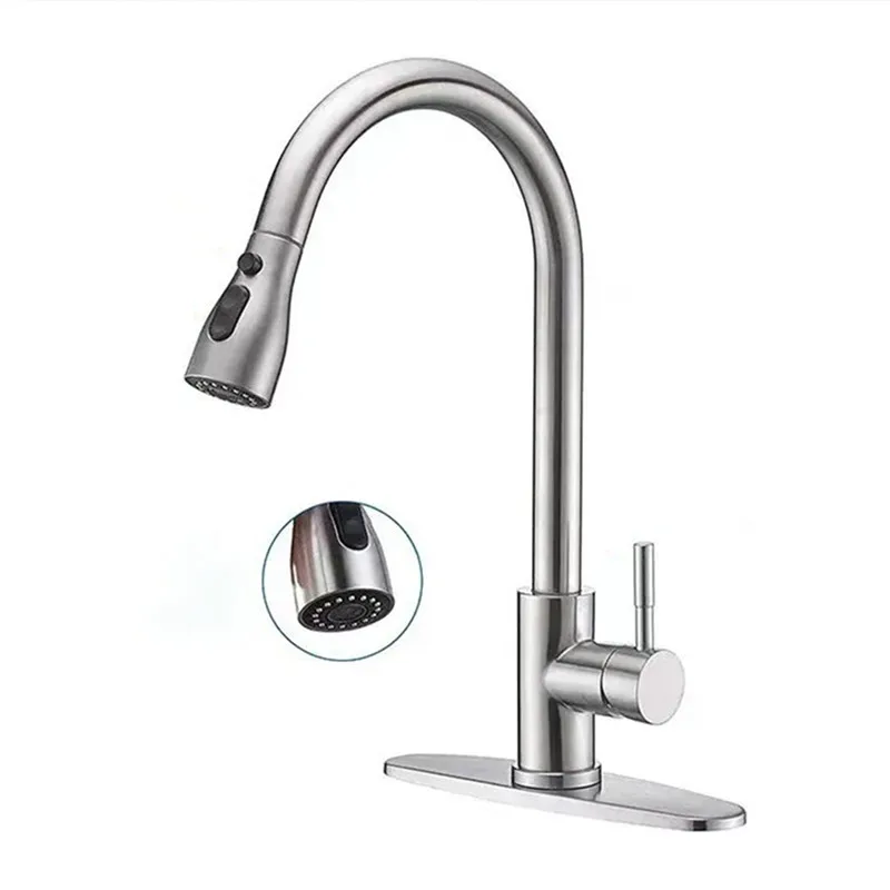 2024 304 Stainless Steel Pull-out Faucet  Kitchen Faucet Cold And Hot Vegetable Washing Basin Sink Universal Rotatable Faucet