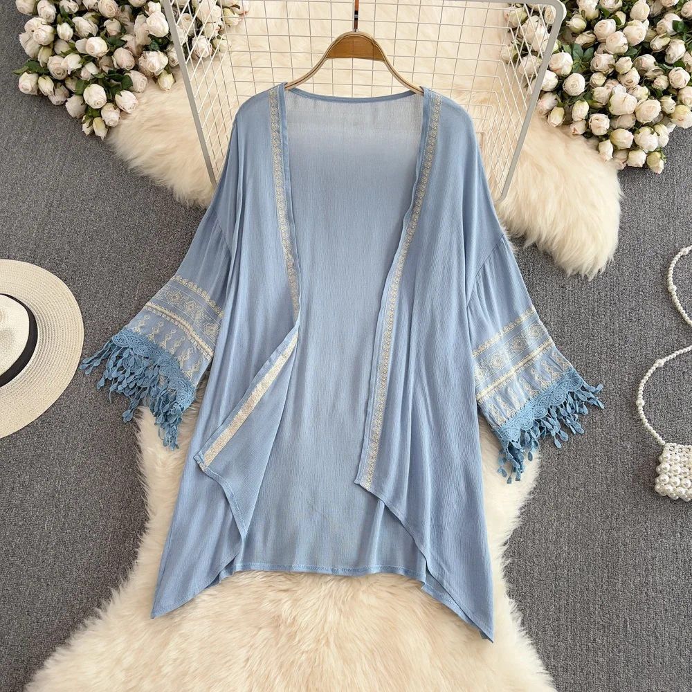 Été nouveau coréen Sle ample longue chauve-souris Sve gland blanc Protection solaire ouvert Cardigan femmes décontracté mince vêtements d'extérieur