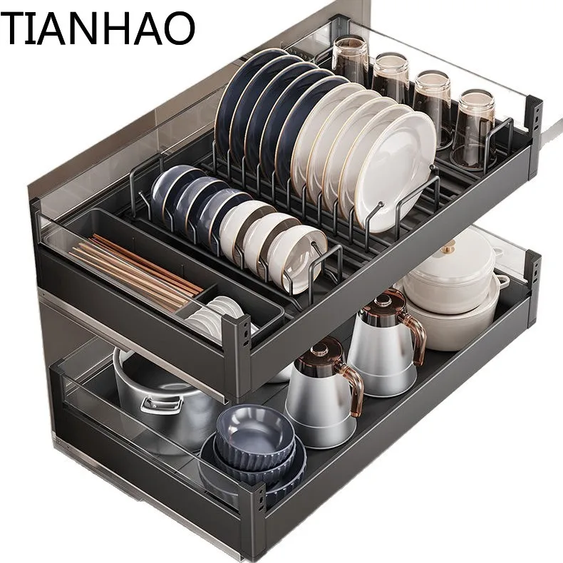 Kitchen Cabinet Double Drawer Storage Seasoning Basket Dish Basket Snack Large Capacity Pull-out
