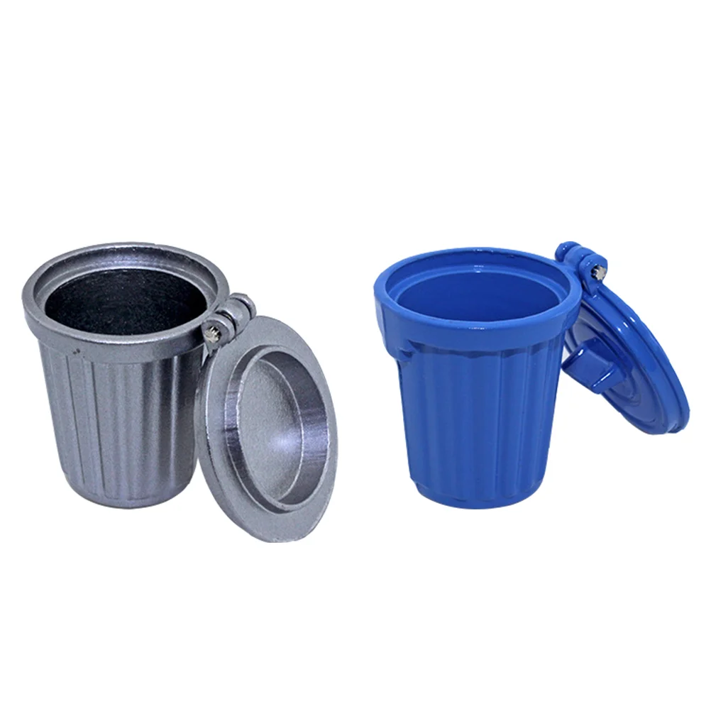 2 Pcs House Trash Can Mini Decoration Garbage Miniature Alloy Ornaments Furniture Model