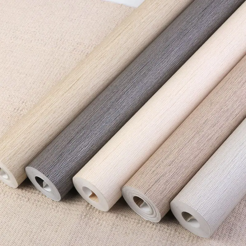 Vintage Solid Color Plain Linen Straw Wall Paper Tea Study Room Chinese Japanese Bedroom Wallpapers for Living Room
