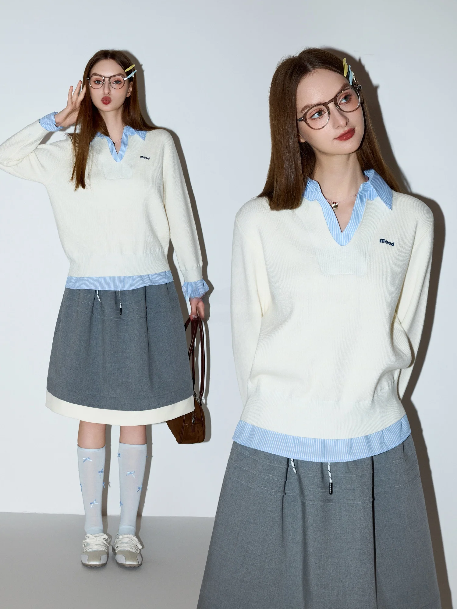 

Свитер MoodBerry American College, вязаный, с воротником-стойкой, женский, весенний, свободного кроя, удлиненный, топ