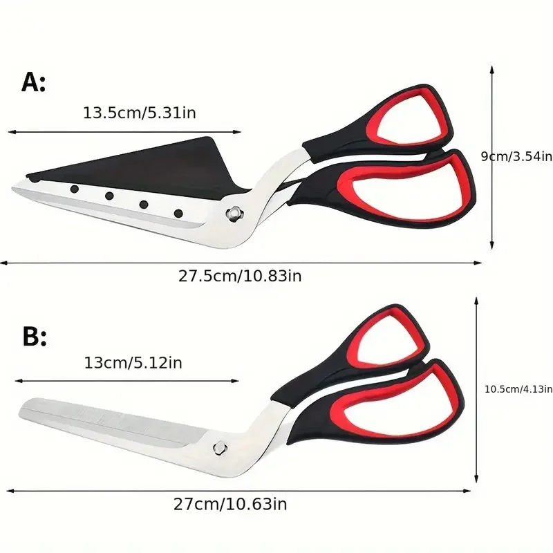 Multifunctional Pizza Scissors Stainless Steel Blade Detachable Cutting Tools Ergonomic Grip Black&Red for Restaurant Kitchen