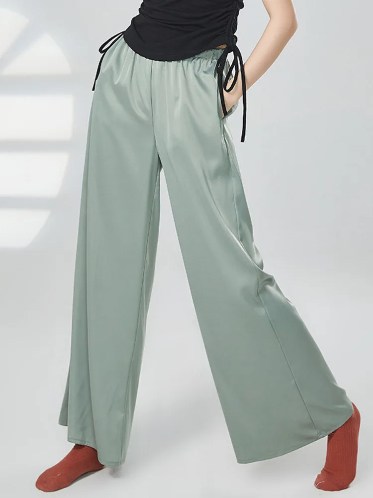 Women Wide Leg Loose Dance Trousers High Waist Solid Color Classical Folk Stage Wear Chinese Dance Practice Pants for Adults