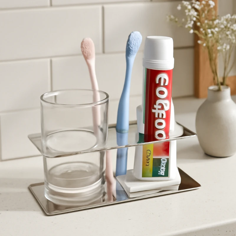 

‌304 Stainless Steel Toothbrush Holder - European Bathroom Organizer, Wall Mounted Rack, Multi-Purpose Storage for Home Travel