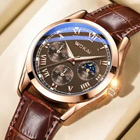 Montre-bracelet à quartz en cuir PU pour hommes, montres d'affaires, cadeaux de mode de luxe, calendrier masculin 4